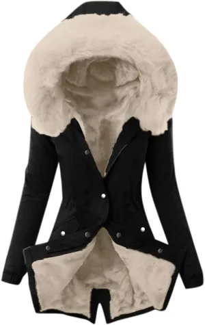Lightweight Quilted Padded Fleece Lined Coats Ladies Padded Thermal Overcoat with Faux Hooded Windproof Warm Puffy