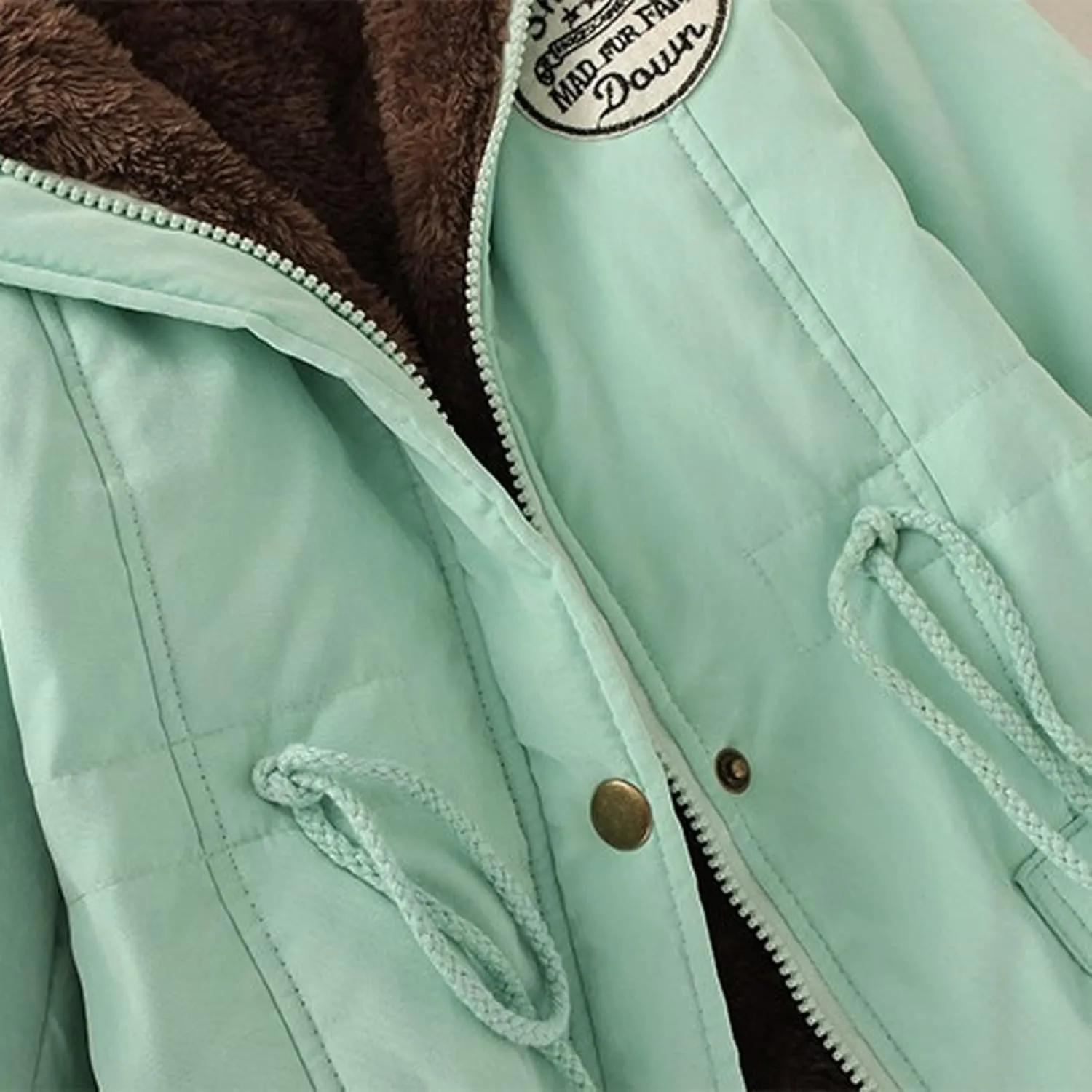 Lightweight Quilted Padded Fleece Lined Coats Ladies Padded Thermal Overcoat with Faux Hooded Windproof Warm Puffy