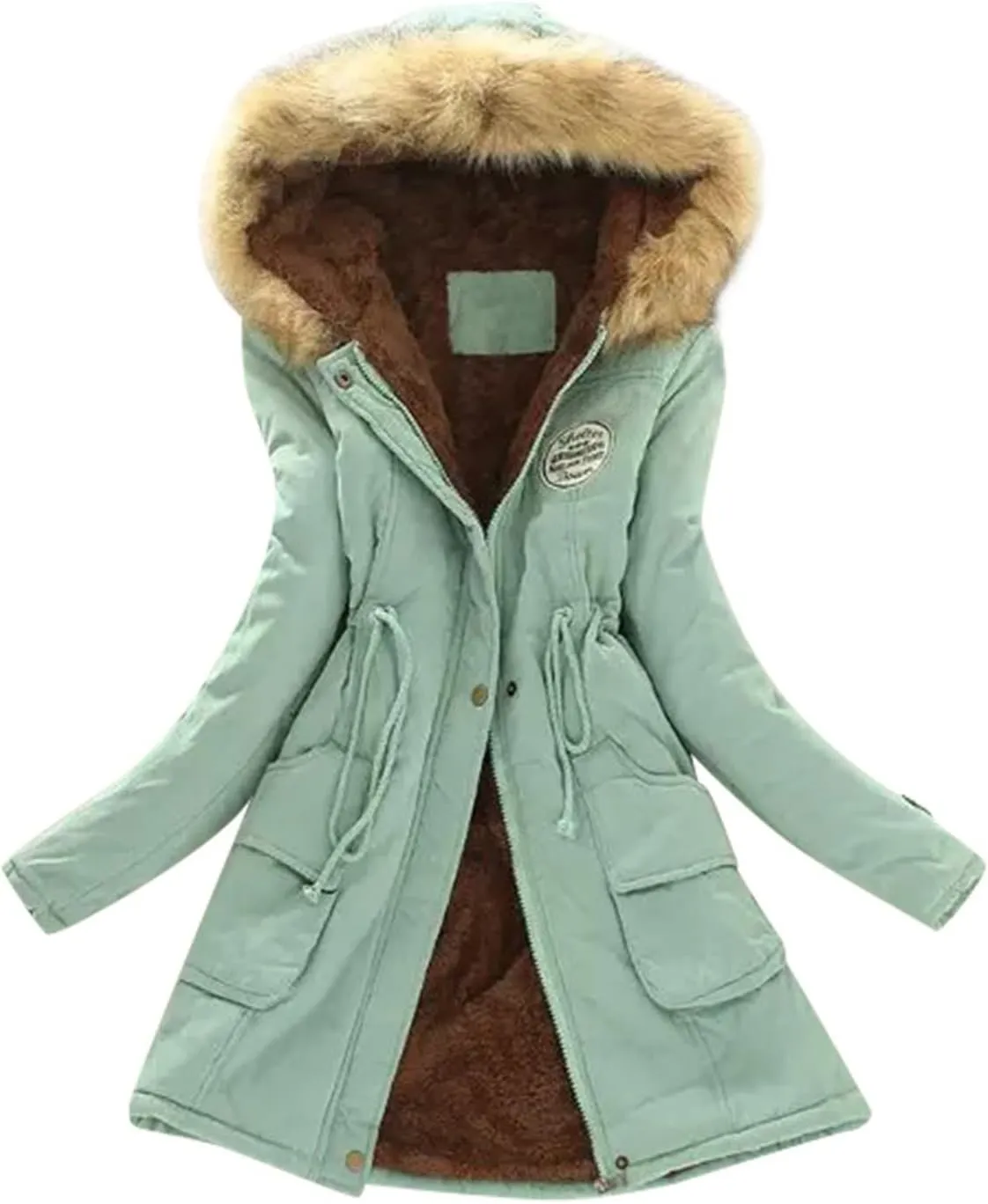 Lightweight Quilted Padded Fleece Lined Coats Ladies Padded Thermal Overcoat with Faux Hooded Windproof Warm Puffy