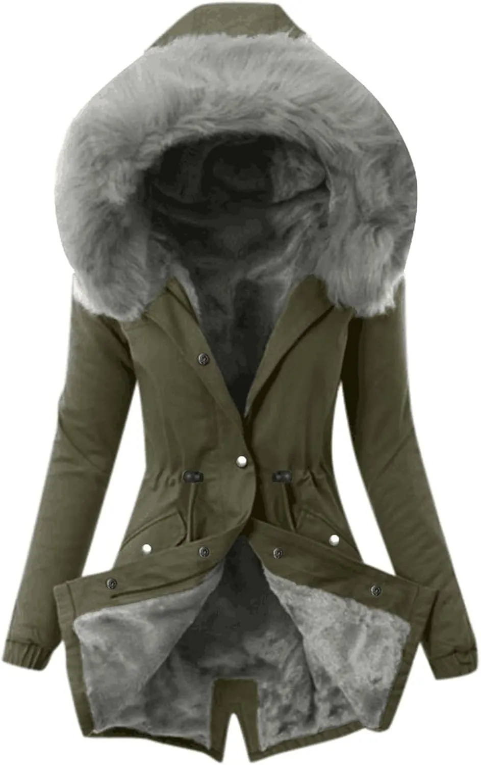 Lightweight Quilted Padded Fleece Lined Coats Ladies Padded Thermal Overcoat with Faux Hooded Windproof Warm Puffy
