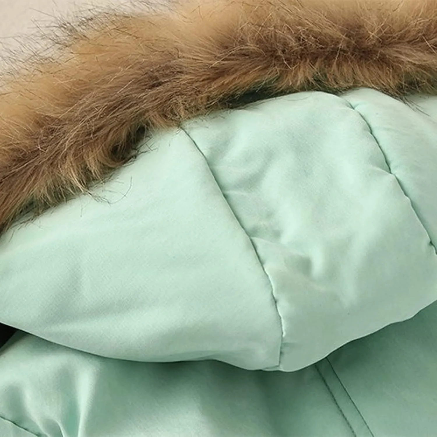 Lightweight Quilted Padded Fleece Lined Coats Ladies Padded Thermal Overcoat with Faux Hooded Windproof Warm Puffy