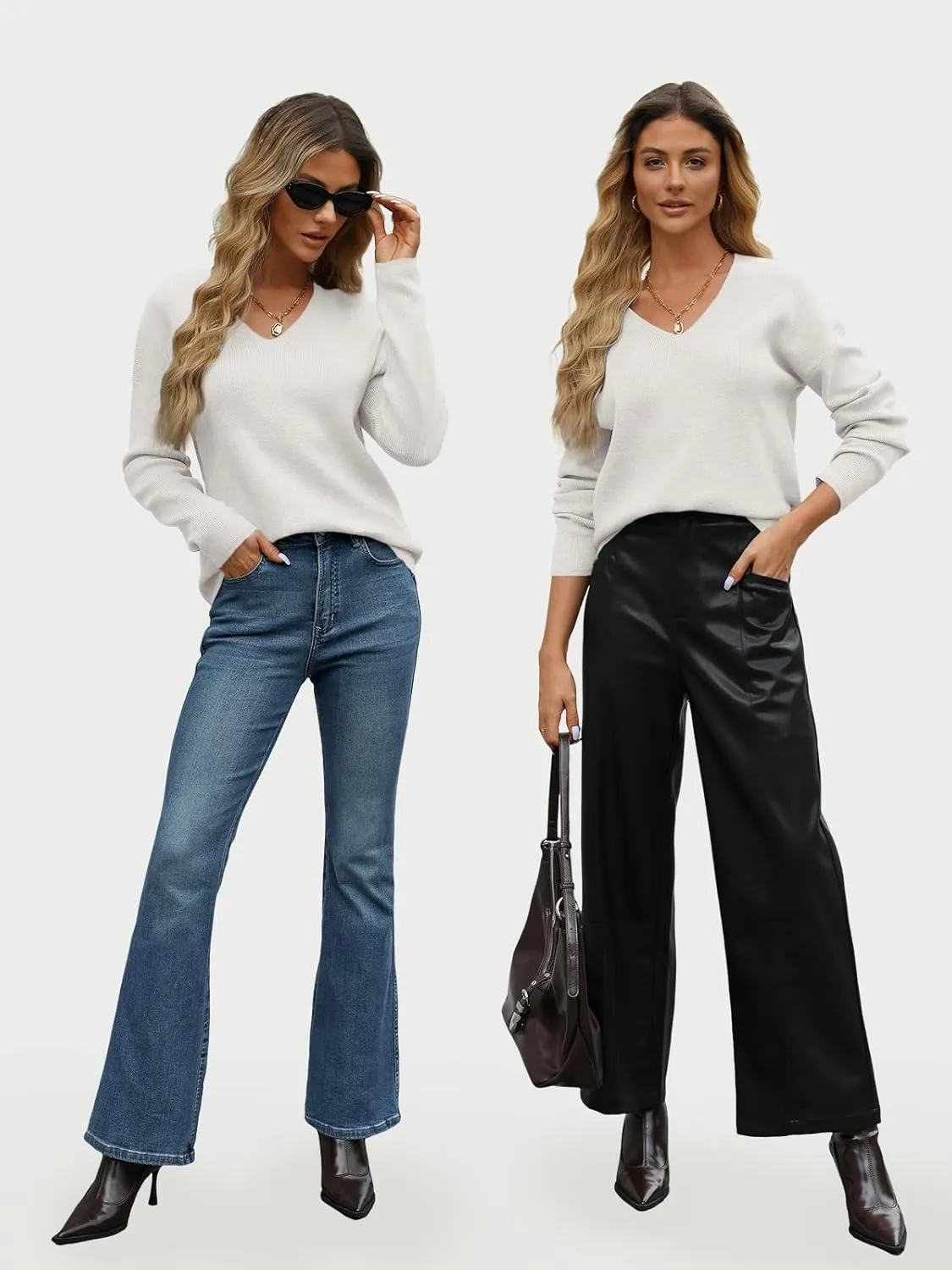 LILLUSORY Womens V Neck Sweater Long Sleeve Shirts Fall Fashion Clothes 2025 Knit Trendy Slim Fitted Tops