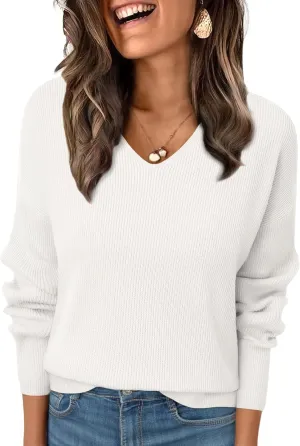 LILLUSORY Womens V Neck Sweater Long Sleeve Shirts Fall Fashion Clothes 2025 Knit Trendy Slim Fitted Tops