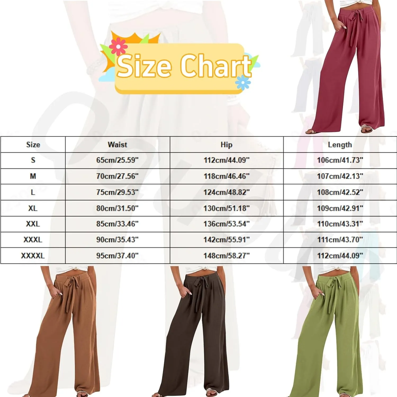 Linen Pants Women, Wide Leg High Waisted Flowy Palazzo Pants Ladies Summer Casual Baggy Lounge Slacks with Pockets