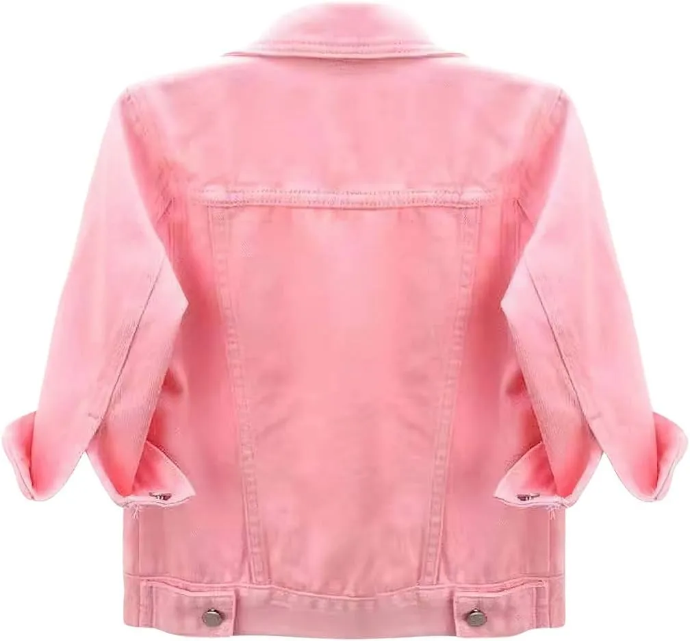 loveimgs Women Casual 3/4 Sleeve Button Down Cropped Denim Jean Jacket Motorcycle Short Jacket