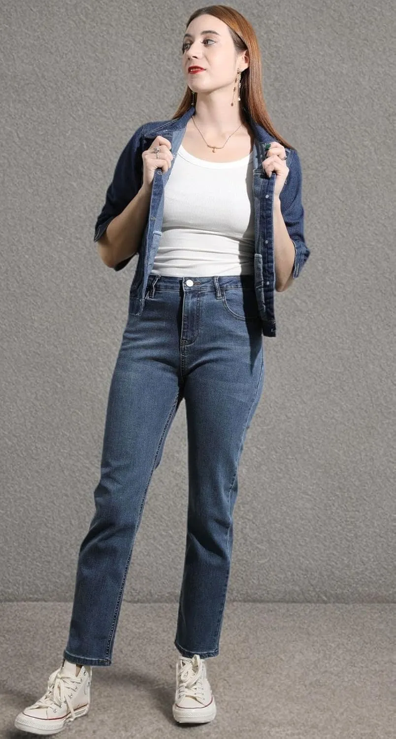 loveimgs Women Casual 3/4 Sleeve Button Down Cropped Denim Jean Jacket Motorcycle Short Jacket