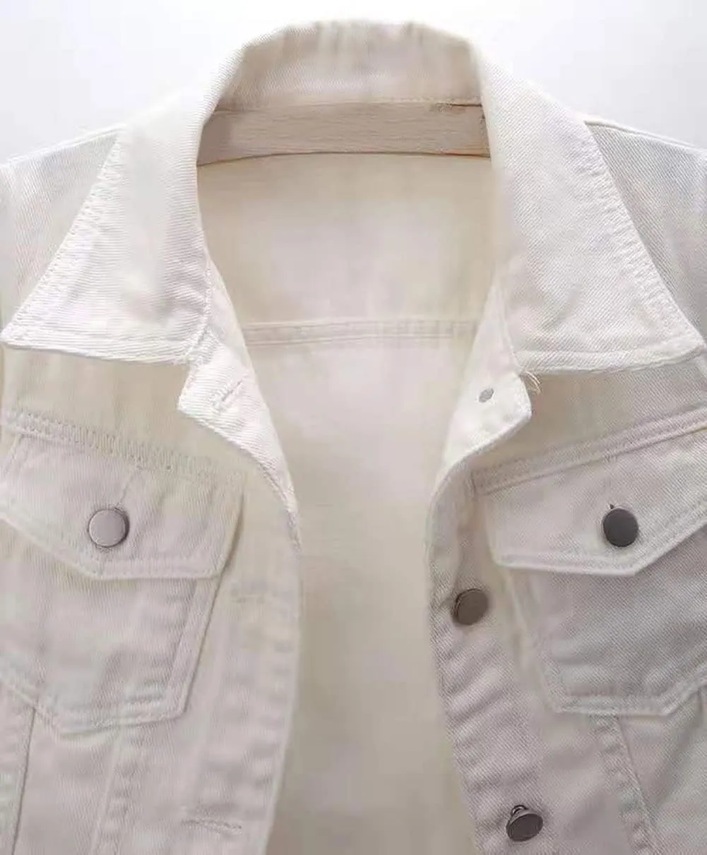 loveimgs Women Casual 3/4 Sleeve Button Down Cropped Denim Jean Jacket Motorcycle Short Jacket