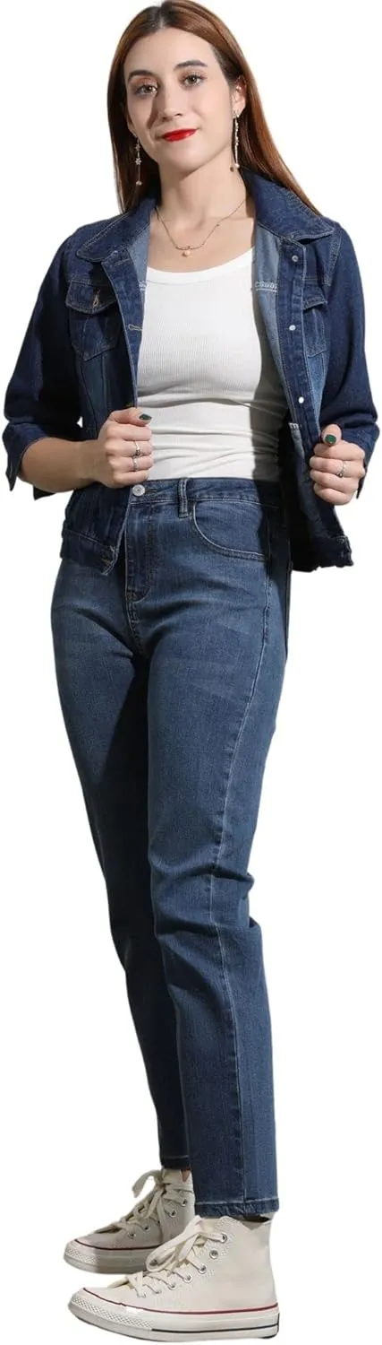 loveimgs Women Casual 3/4 Sleeve Button Down Cropped Denim Jean Jacket Motorcycle Short Jacket