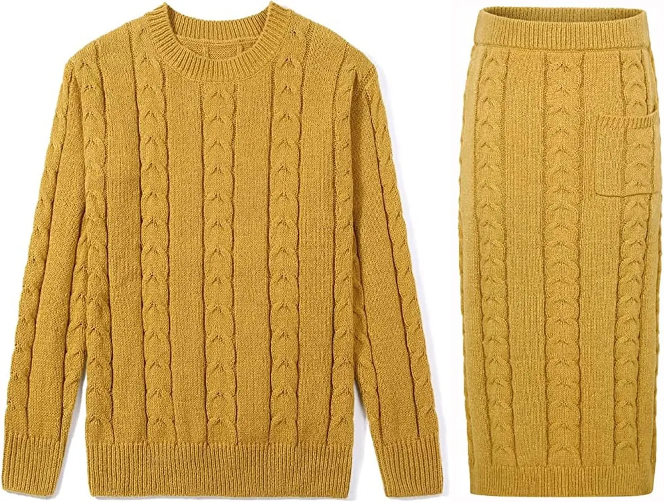 loveimgs Women's Trendy Chunky Cable Knit Long Skirt 2 Piece Outfit Sweater Sets