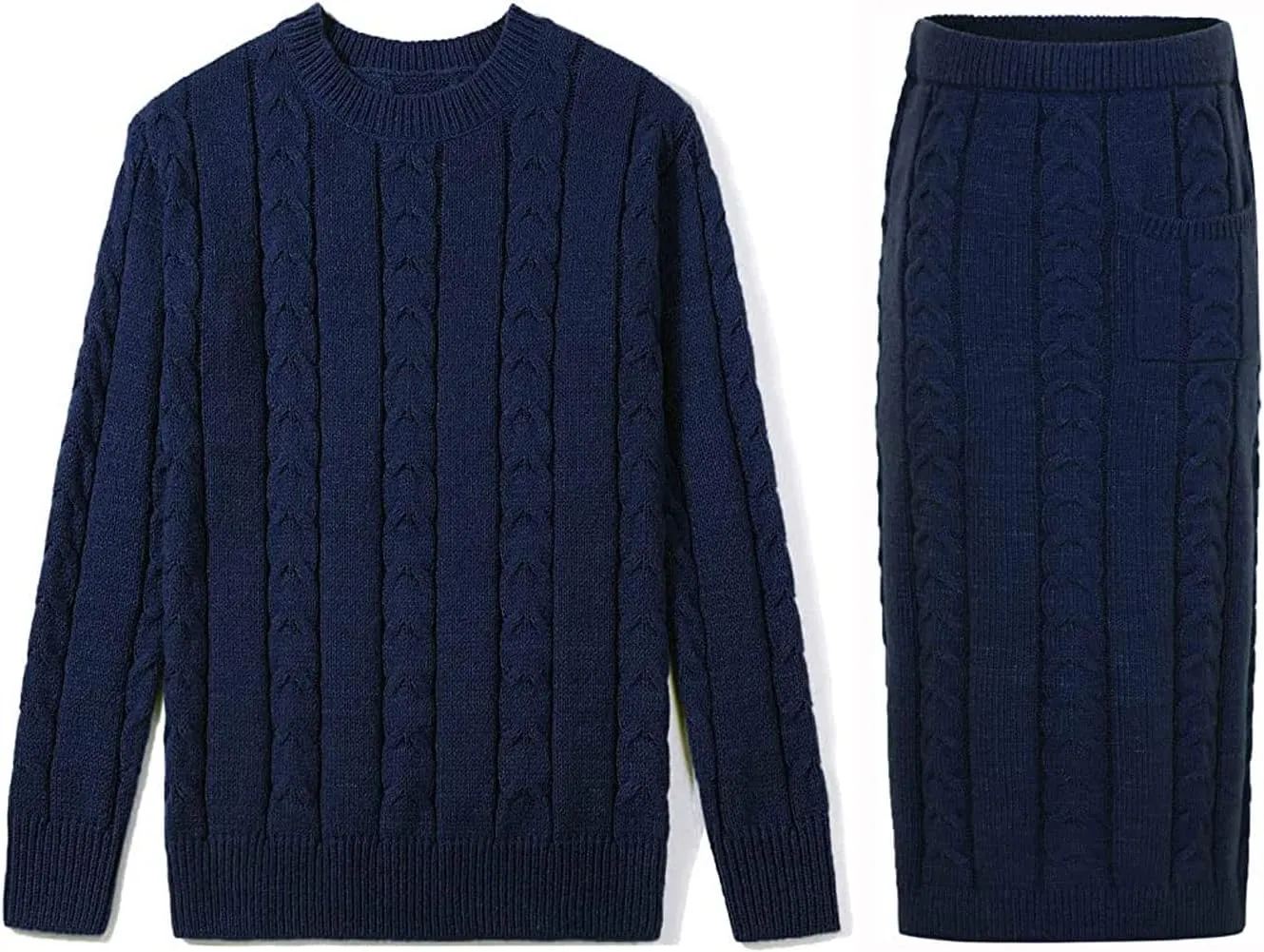 loveimgs Women's Trendy Chunky Cable Knit Long Skirt 2 Piece Outfit Sweater Sets