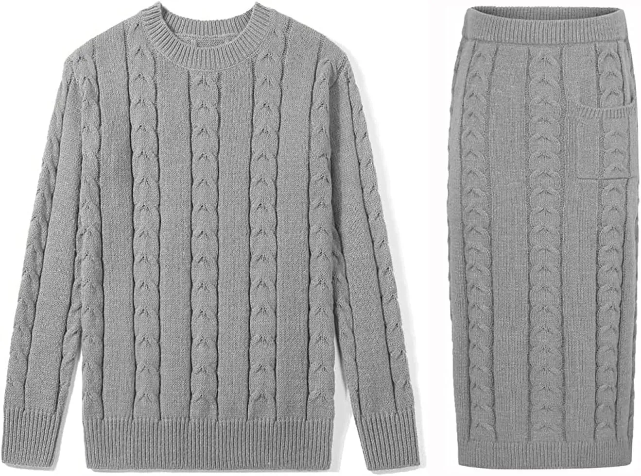 loveimgs Women's Trendy Chunky Cable Knit Long Skirt 2 Piece Outfit Sweater Sets