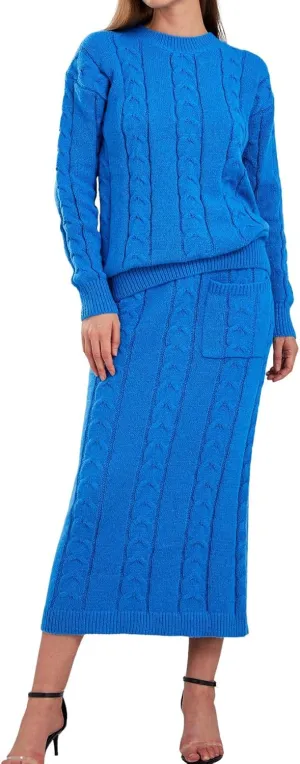 loveimgs Women's Trendy Chunky Cable Knit Long Skirt 2 Piece Outfit Sweater Sets