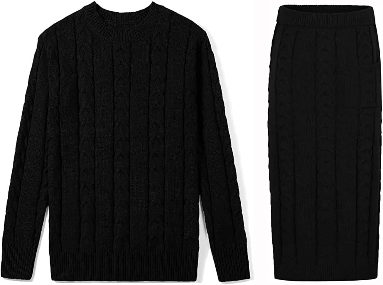 loveimgs Women's Trendy Chunky Cable Knit Long Skirt 2 Piece Outfit Sweater Sets