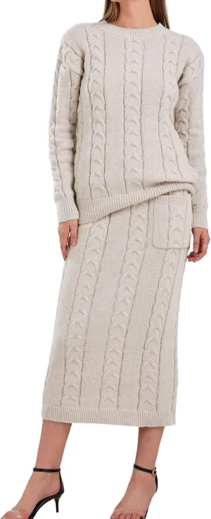 loveimgs Women's Trendy Chunky Cable Knit Long Skirt 2 Piece Outfit Sweater Sets