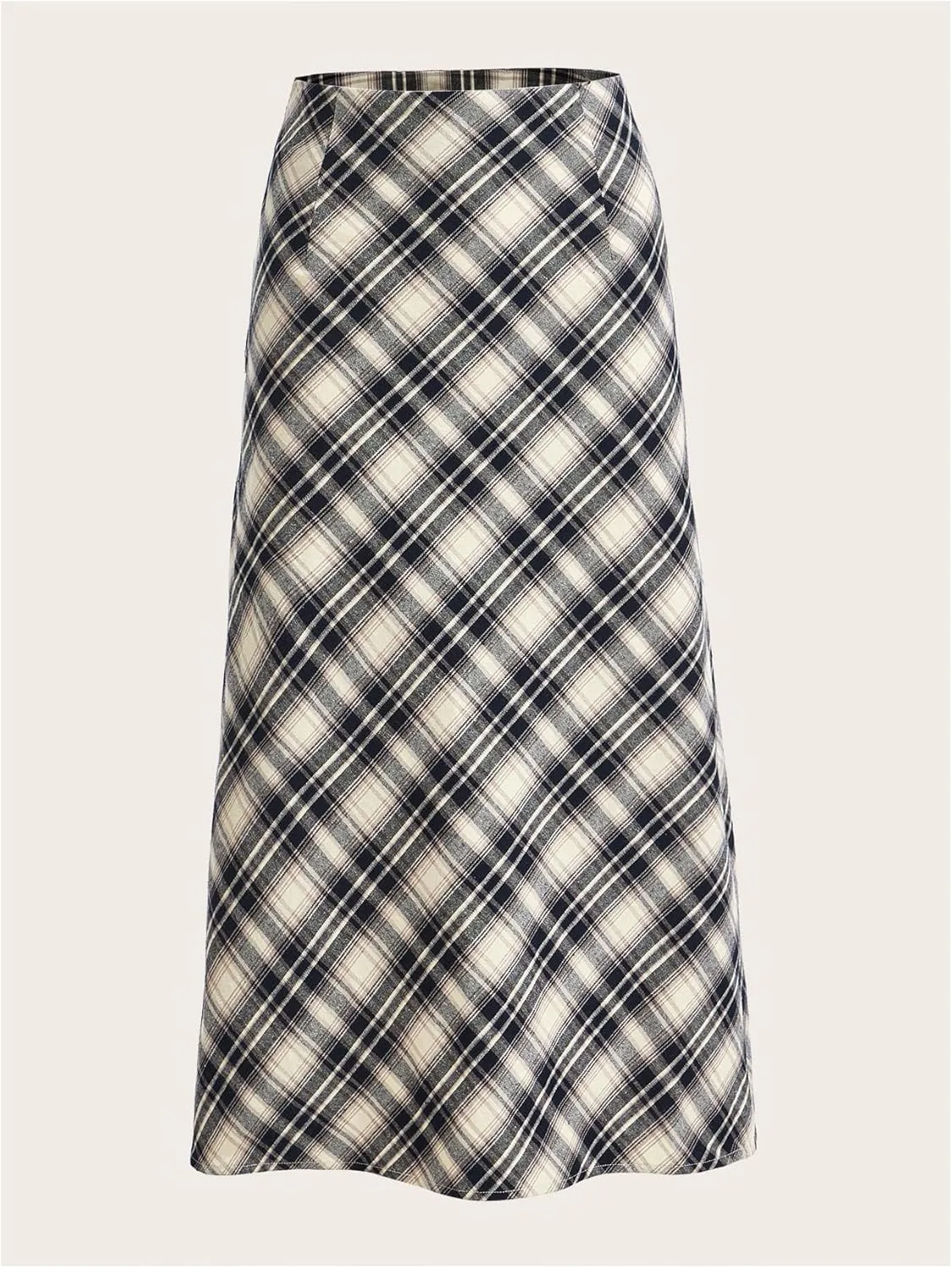 MakeMeChic Women's Casual Plaid Print Midi Skirt High Waist Straight Hem Zipper Long Skirts