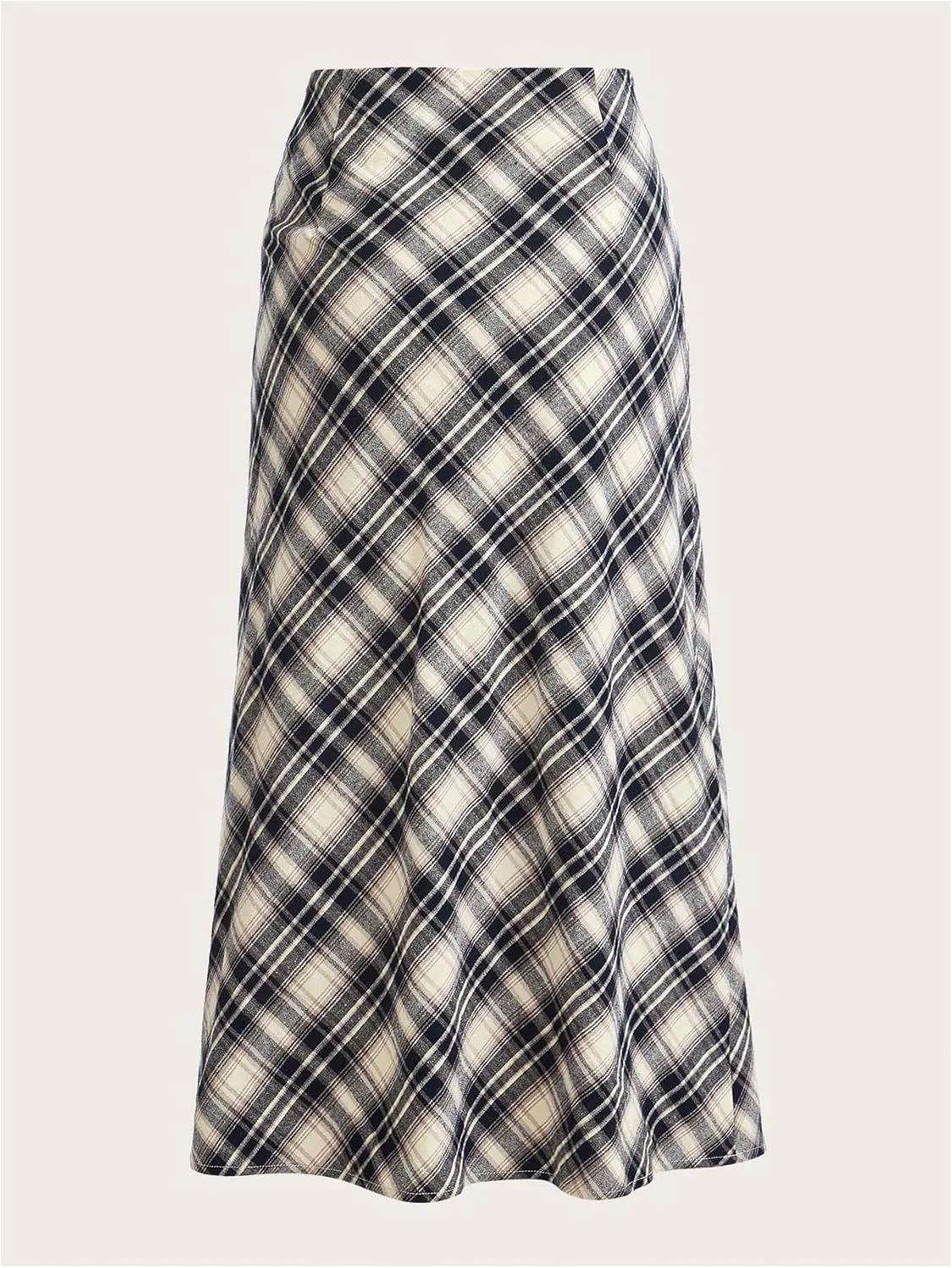 MakeMeChic Women's Casual Plaid Print Midi Skirt High Waist Straight Hem Zipper Long Skirts