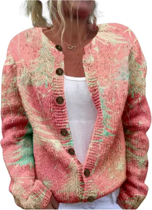 MARSVOVO Christmas Cardigan for Women Crew Neck Open Front Button Down Knit Coat Ugly Christmas Sweater Women