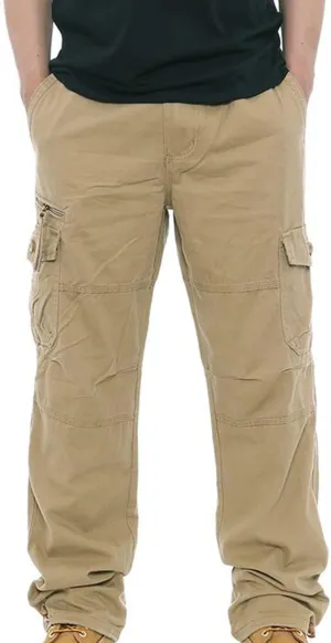 Men Casual Pant Straight Leg Elastic Waist Pants Cotton Work Pants Baggy Large Size Cargo Pants for Men with Pockets