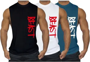 Men's 2 Pack Workout Tank Top Beast Gym Fitness Muscle Tee Cut Open Sides Sleeveless T-Shirt