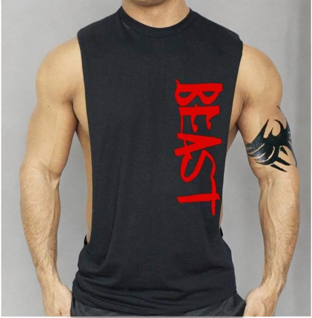 Men's 2 Pack Workout Tank Top Beast Gym Fitness Muscle Tee Cut Open Sides Sleeveless T-Shirt