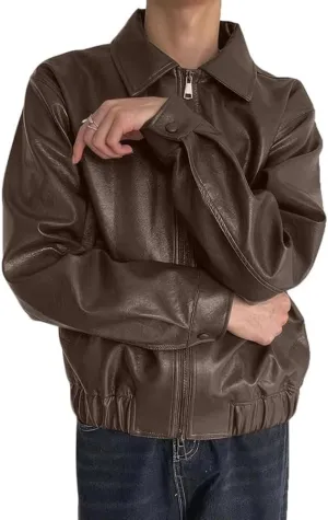 Men's Bomber Genuine Sheepskin Oversized Leather Jacket Classic Shirt Collar Loose Casual Winter Cool Designer Lightweight