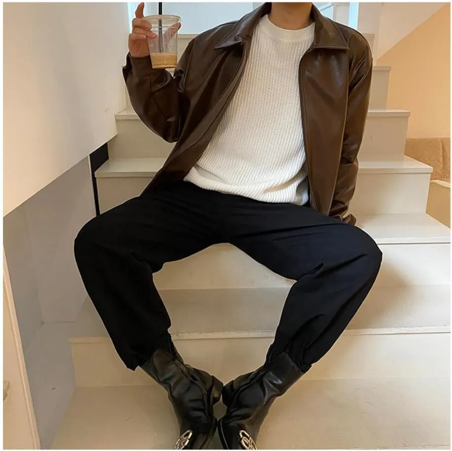 Men's Bomber Genuine Sheepskin Oversized Leather Jacket Classic Shirt Collar Loose Casual Winter Cool Designer Lightweight