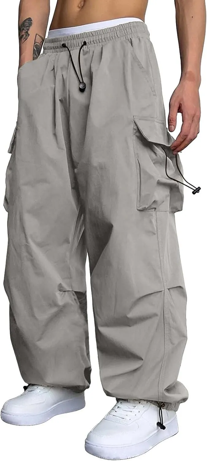 Mens Cargo Pant Elastic Waist Work Pant Multi Pockets Casual Stretchy Outdoor Pants