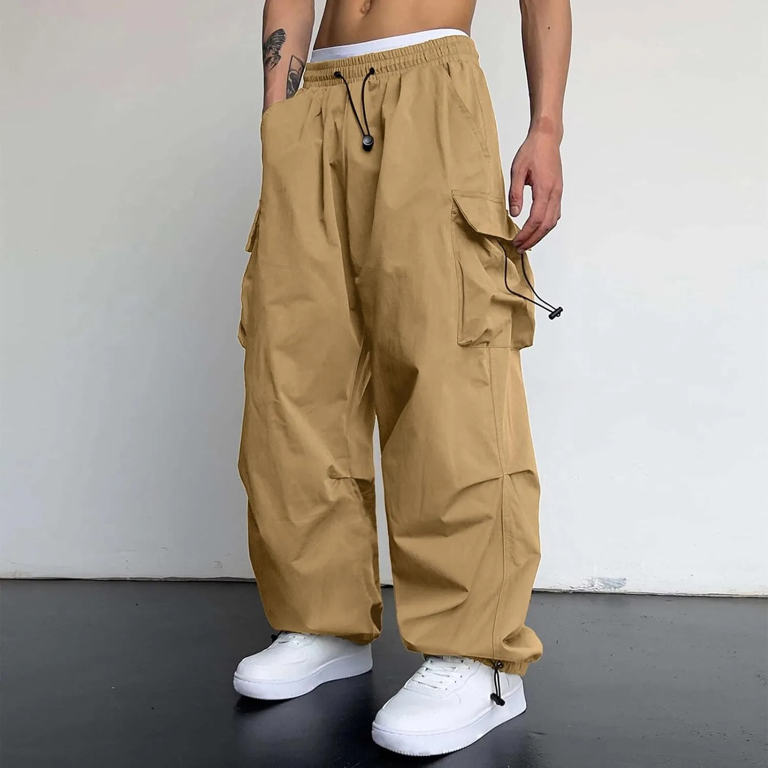 Men's Cargo Pants Casual Stretch Elasticated Waist Pant Combat Work Pant with Pockets