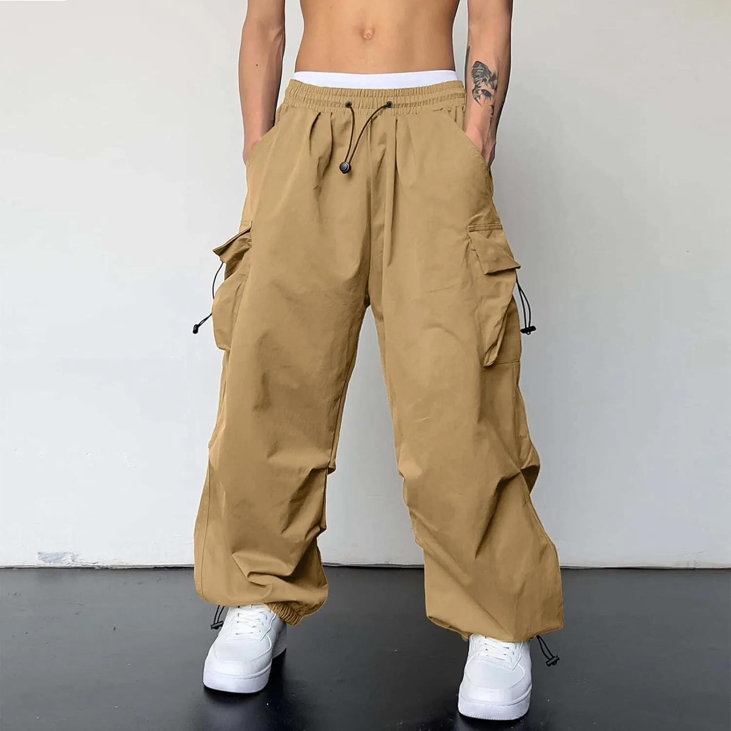 Men's Cargo Pants Casual Stretch Elasticated Waist Pant Combat Work Pant with Pockets