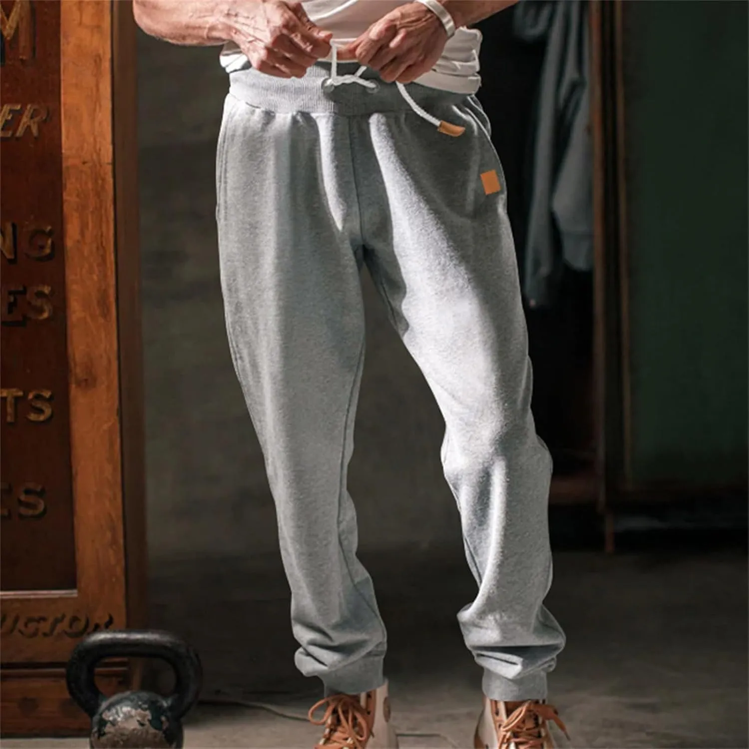 Mens Casual Cotton Sweatpants Stretch Elastic Waist Joggers Athletic Gym Pants Hiking Hunting Work Trousers