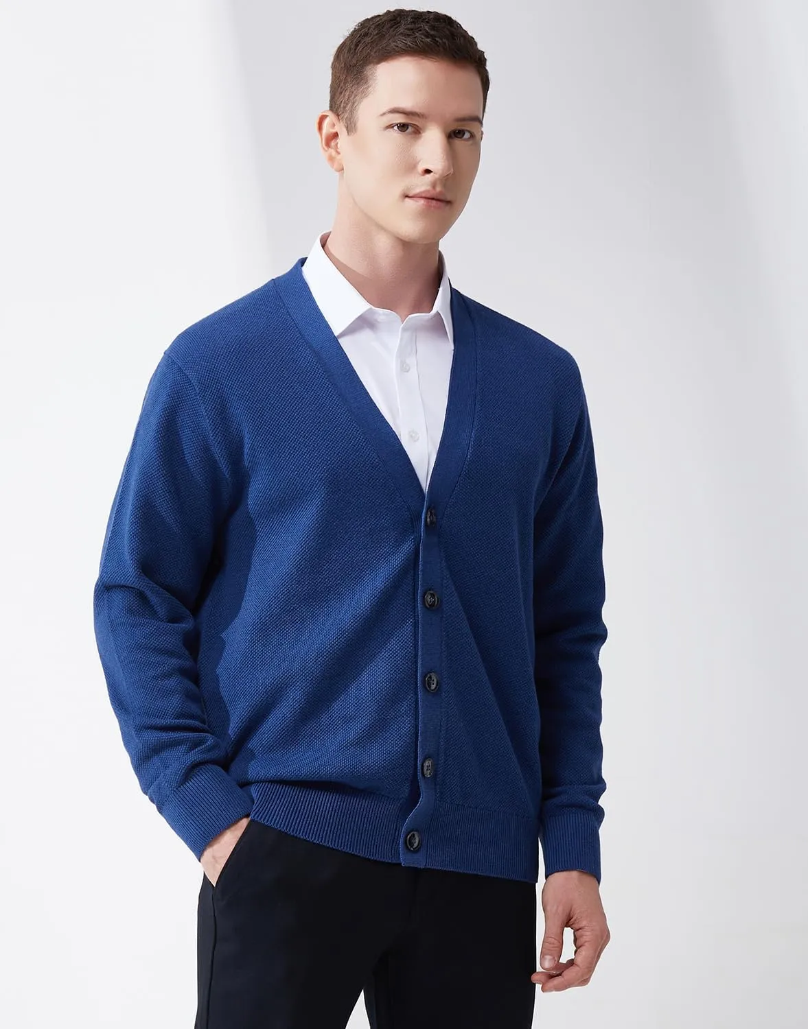 Mens Casual Slim Fit Vneck Long Sleeve Button Down Cardigan Sweater