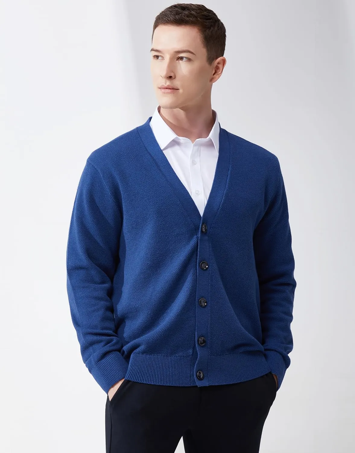 Mens Casual Slim Fit Vneck Long Sleeve Button Down Cardigan Sweater