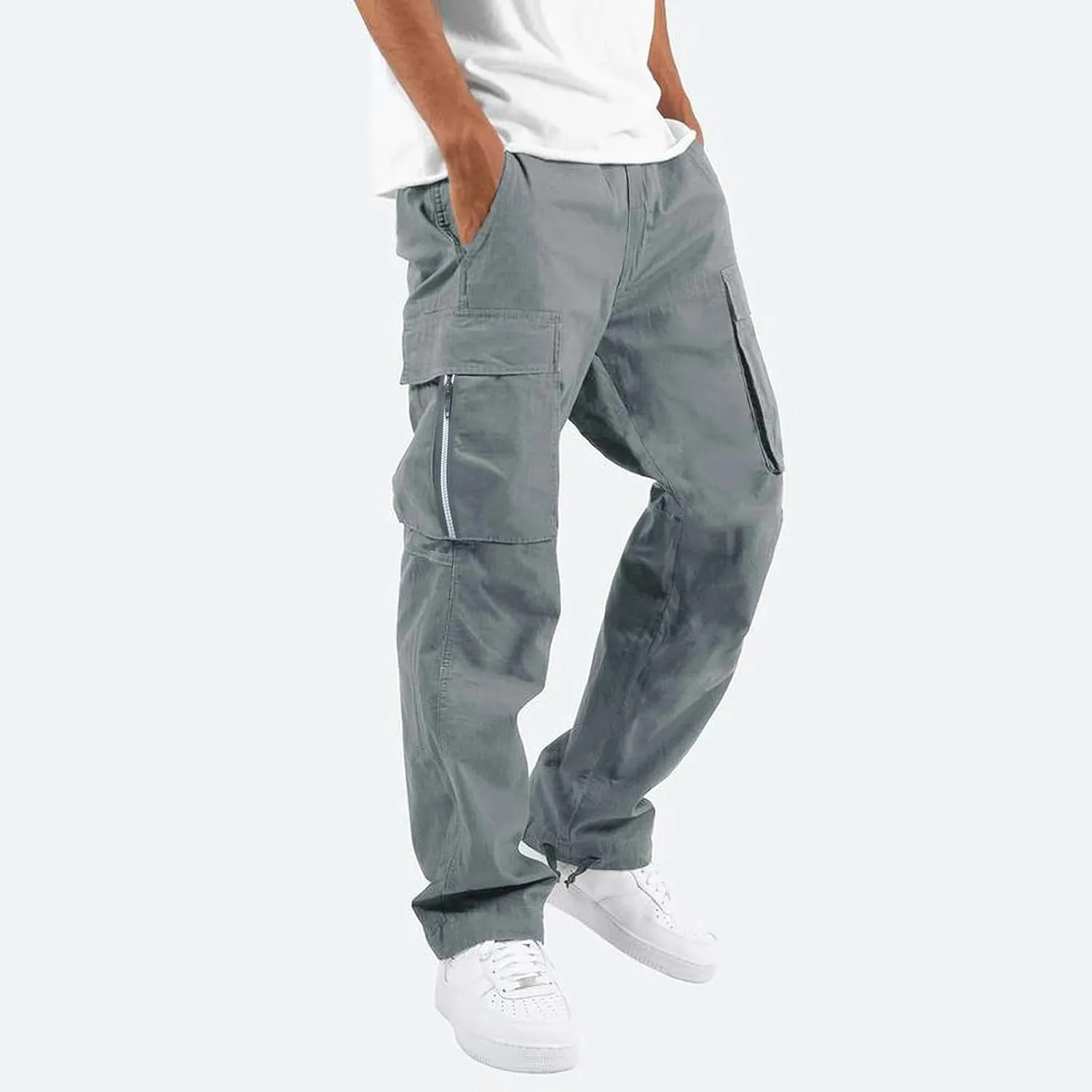 Men's Causal Cargo Pants Athletic Trousers Outdoor Fitness Pants Sweatpants Loose Fit Hiking Joggers with Pockets