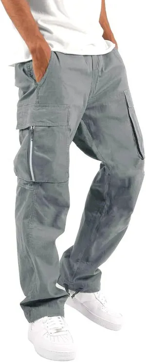 Men's Causal Cargo Pants Athletic Trousers Outdoor Fitness Pants Sweatpants Loose Fit Hiking Joggers with Pockets