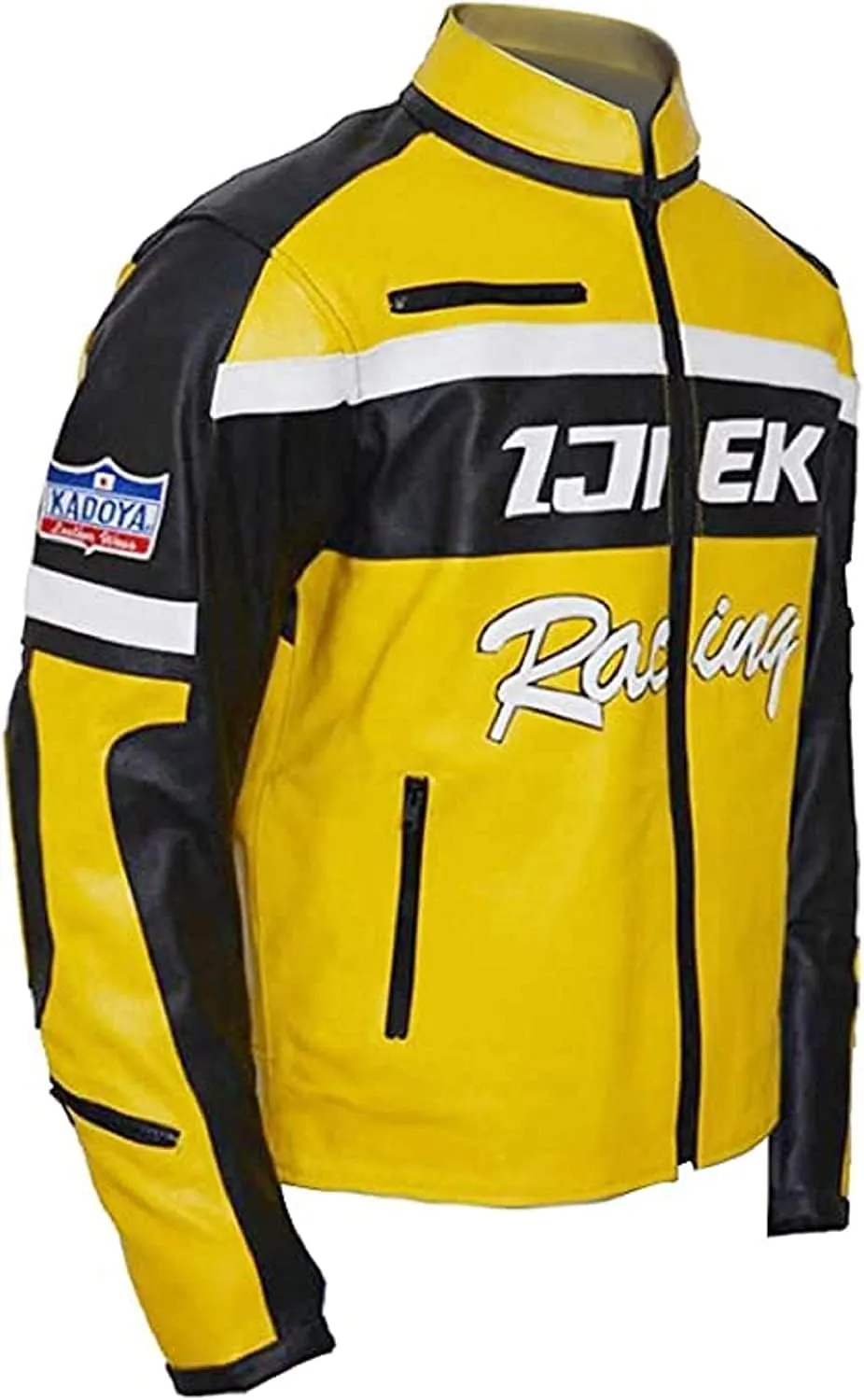 Mens Chuck Greene Jacket Biker Racer Yellow & Black Motorcycle Biker Leather Jacket