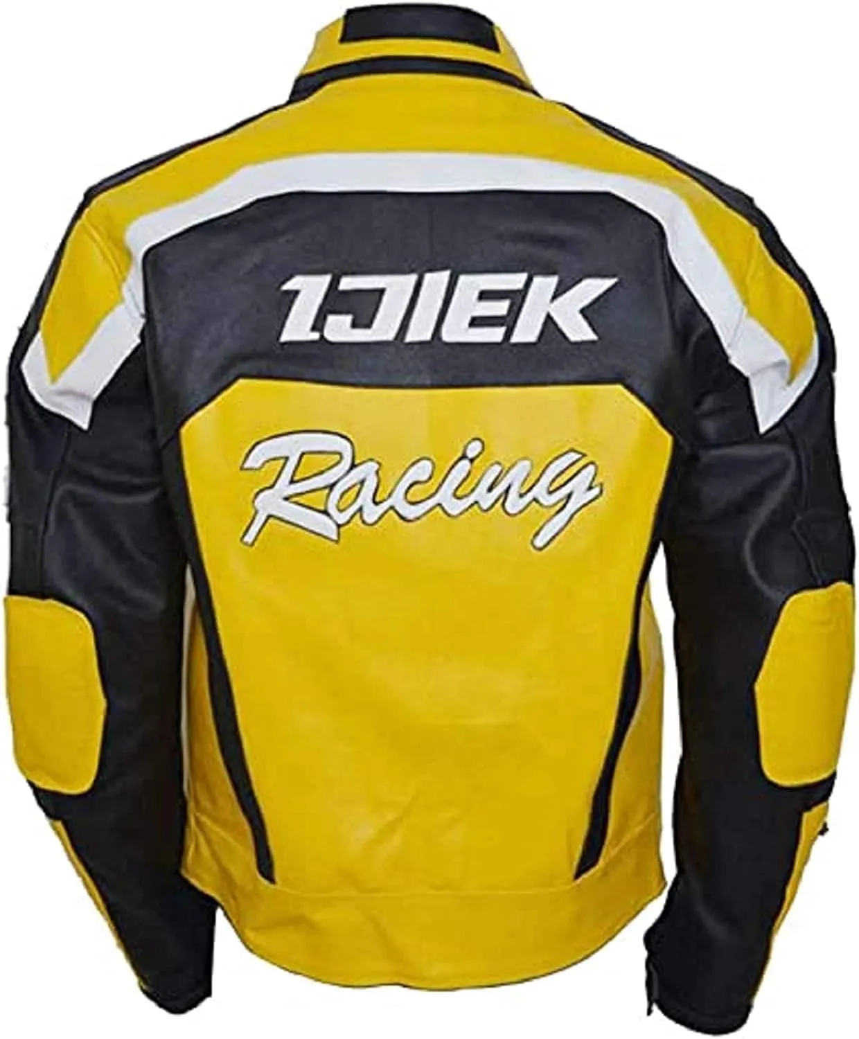 Mens Chuck Greene Jacket Biker Racer Yellow & Black Motorcycle Biker Leather Jacket