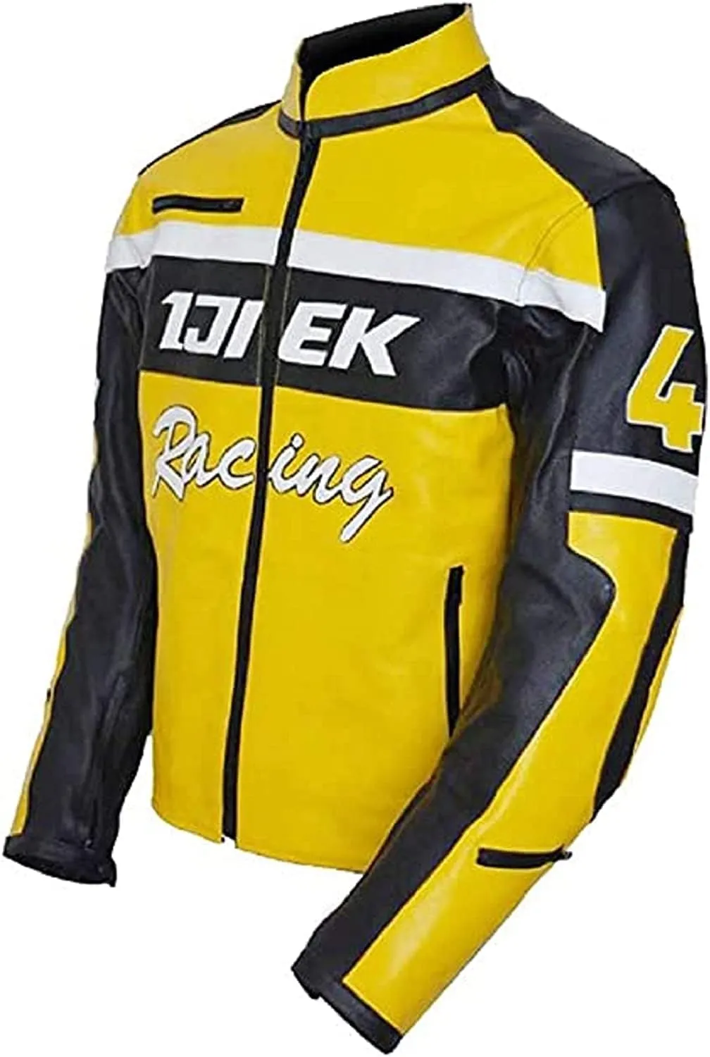 Mens Chuck Greene Jacket Biker Racer Yellow & Black Motorcycle Biker Leather Jacket