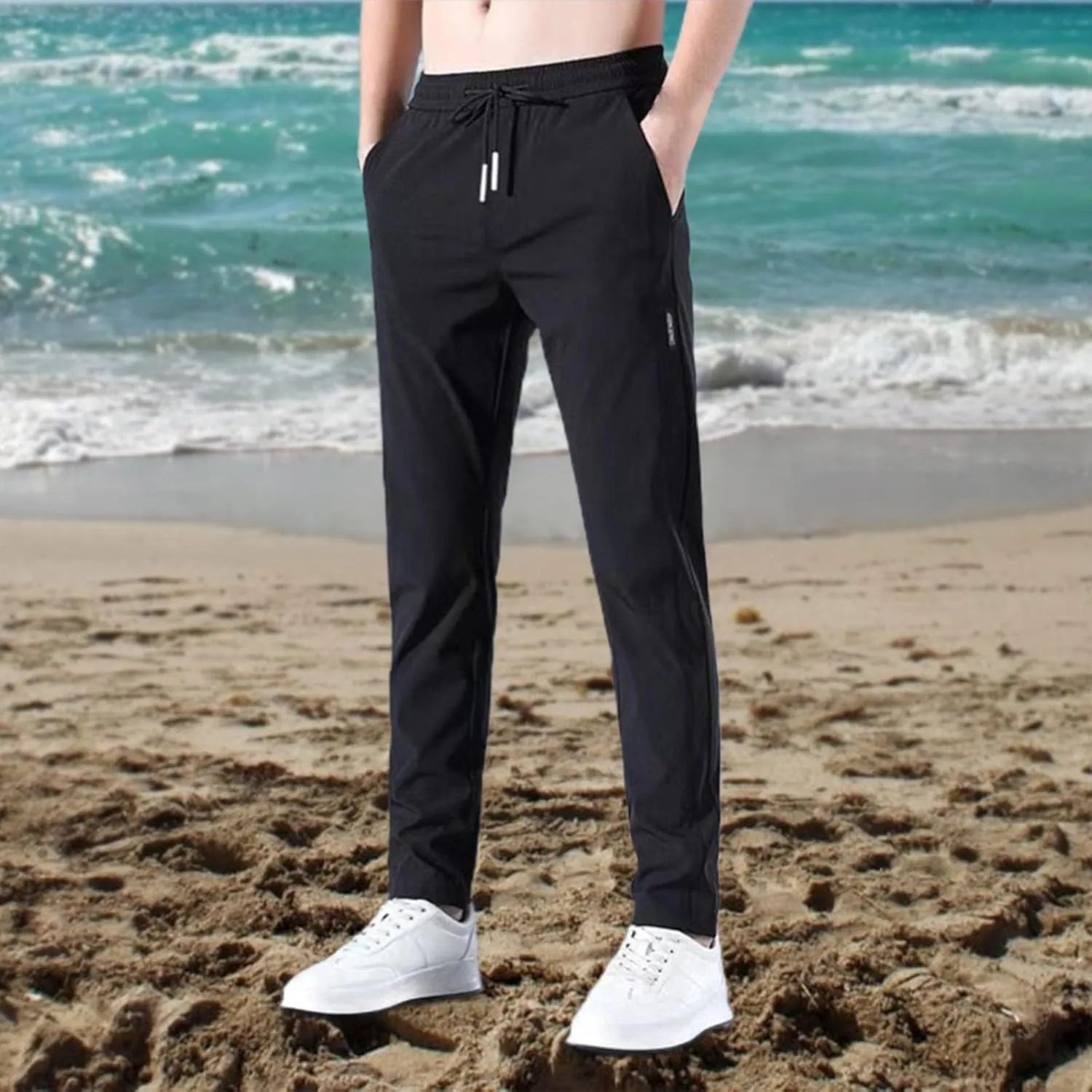 Men's Combat Cargo Pants Casual Linen Stretch Elastic Waist Pant Sweatpant Joggers Baggy Running Sports