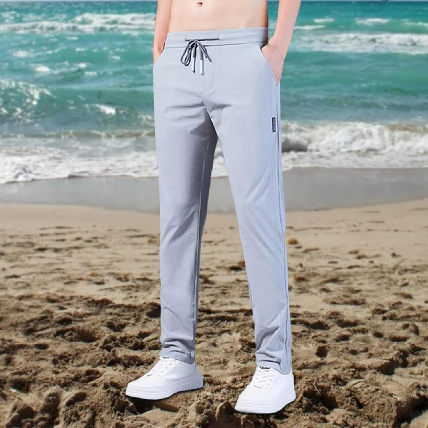 Men's Combat Cargo Pants Casual Linen Stretch Elastic Waist Pant Sweatpant Joggers Baggy Running Sports