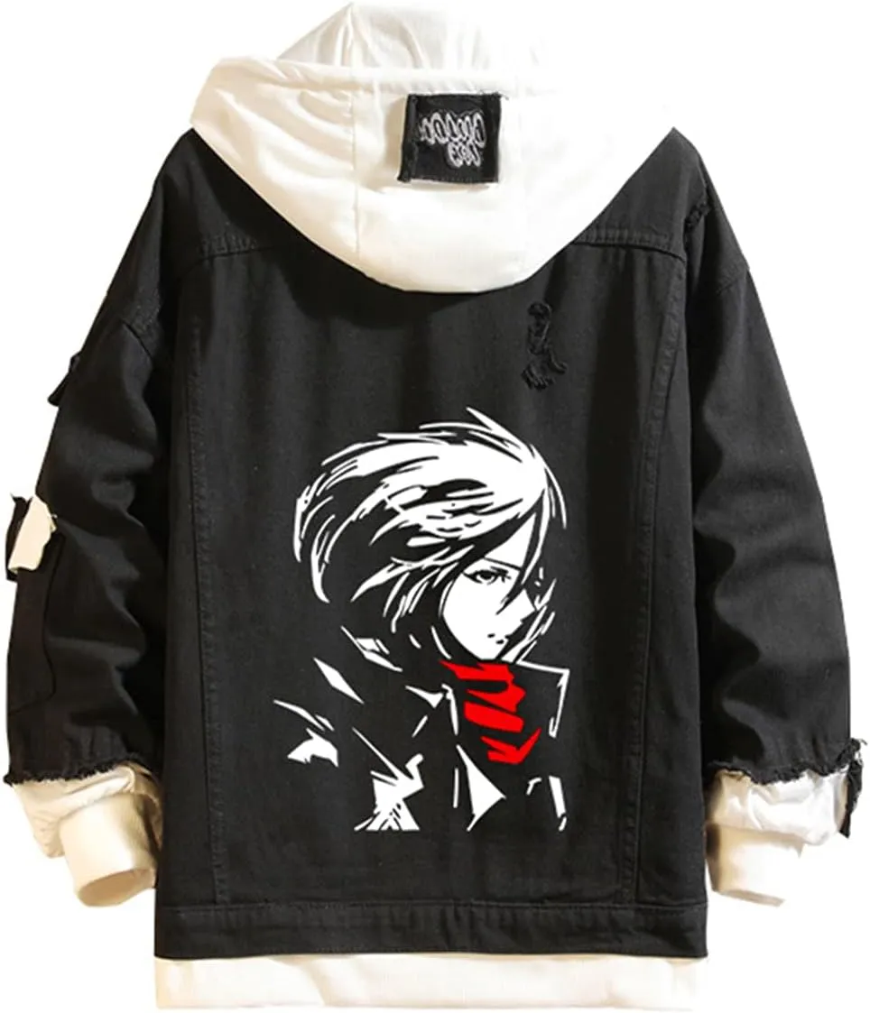 Men's cowboy jacket casual ripped hooded jacket trucker denim jacket cosplay coat