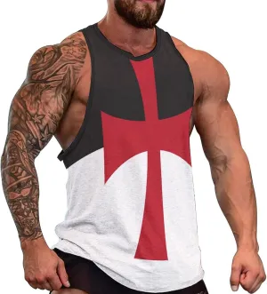 Men's Crusaders Knights Templar Flag Workout Tank Top Gym Muscle Quick Dry Tee Fitness Sleeveless T Shirt