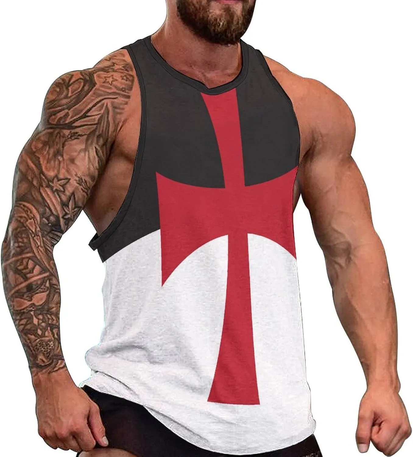 Men's Crusaders Knights Templar Flag Workout Tank Top Gym Muscle Quick Dry Tee Fitness Sleeveless T Shirt
