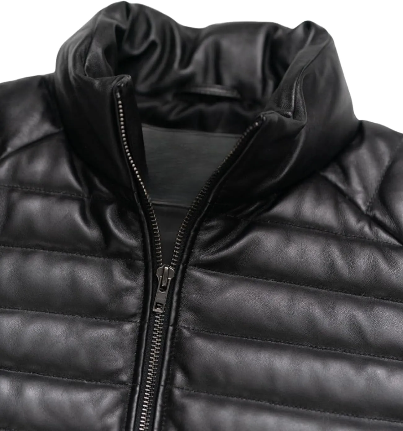 Mens Down Puffer Vest real lambskin leather Waistcoat Quilted Goosy Down Bubble Jacket