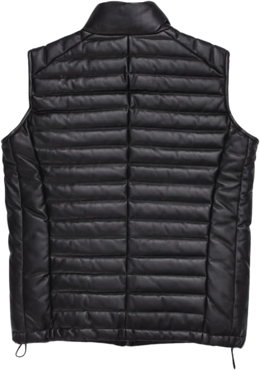 Mens Down Puffer Vest real lambskin leather Waistcoat Quilted Goosy Down Bubble Jacket