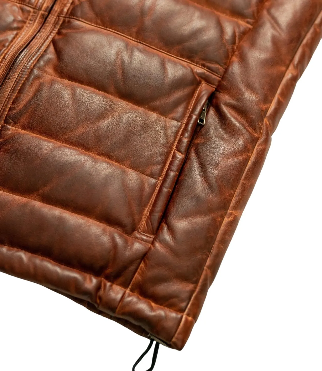 Mens Down Puffer Vest real lambskin leather Waistcoat Quilted Goosy Down Bubble Jacket