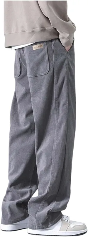 Men's Jogger Lightweight Drawstring Casual Pants, Slim Fit Jogger Sweatpants with Pockets, Straight Leg Corduroy Pants
