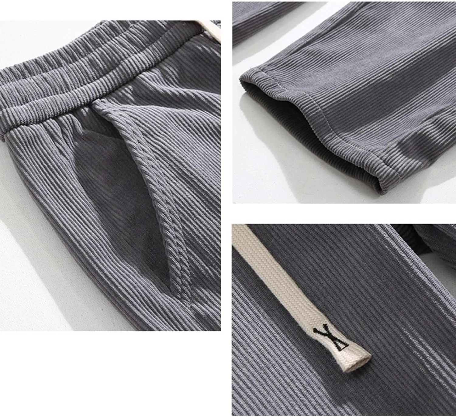 Men's Jogger Lightweight Drawstring Casual Pants, Slim Fit Jogger Sweatpants with Pockets, Straight Leg Corduroy Pants