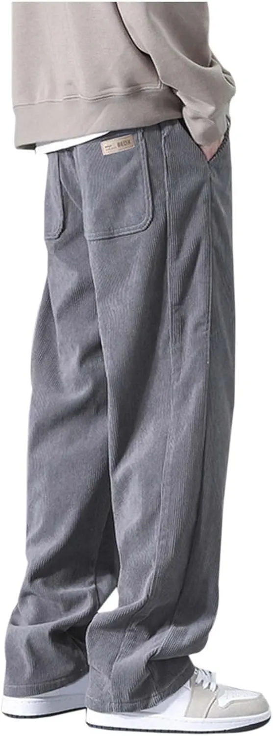 Men's Jogger Lightweight Drawstring Casual Pants, Slim Fit Jogger Sweatpants with Pockets, Straight Leg Corduroy Pants