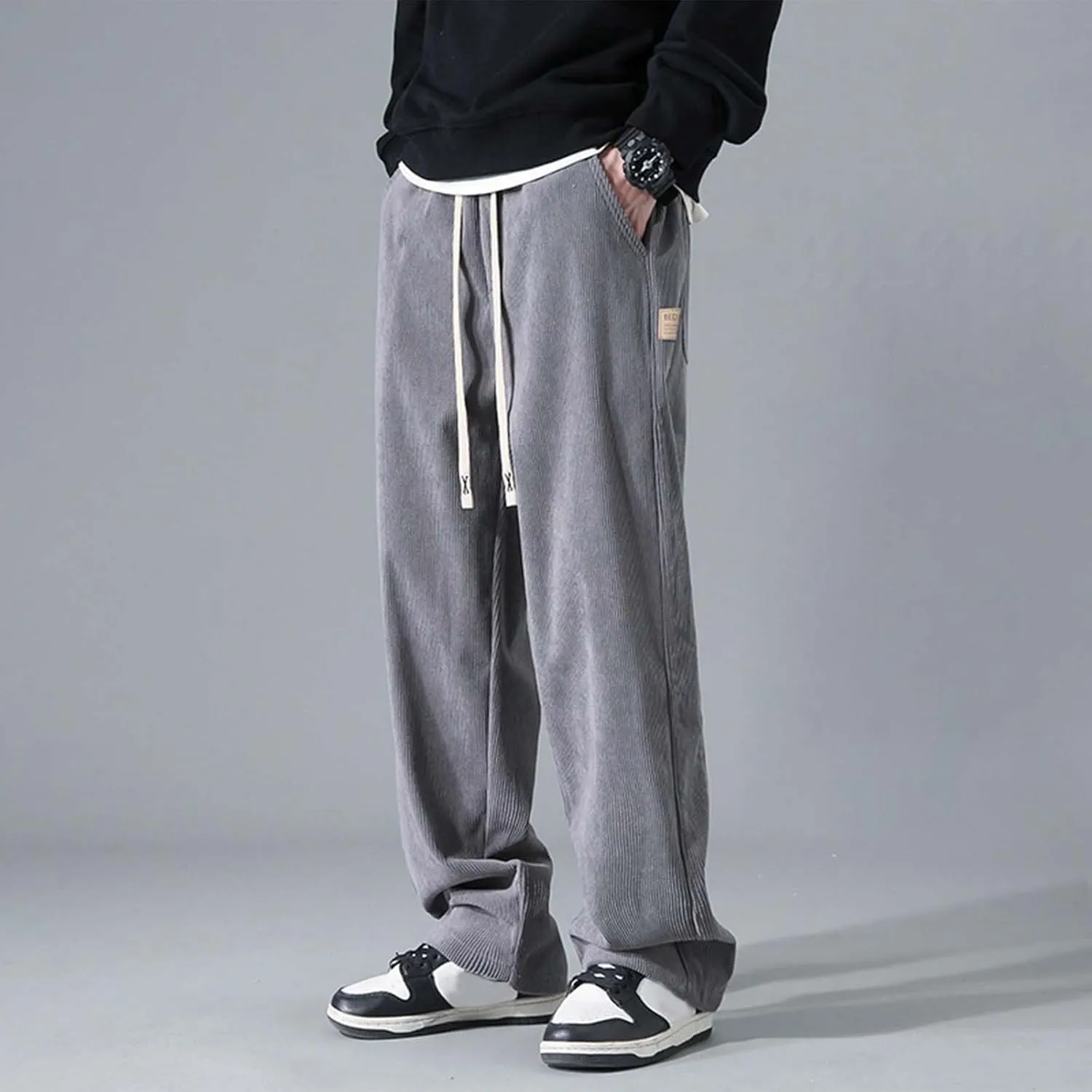 Men's Jogger Lightweight Drawstring Casual Pants, Slim Fit Jogger Sweatpants with Pockets, Straight Leg Corduroy Pants