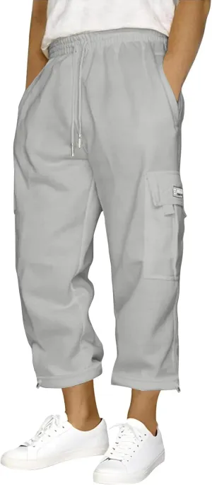 Men's Jogging Cargo Pants Wide Elastic Waist Pants with Multi-Pocket Fit Drawstring Casual Trousers